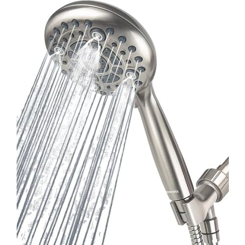 6 Spray Modes High Pressure Handheld Showerhead Set Upgraded 5 Inches Shower Head with Handheld Spray Brushed Nickel Handheld Shower Head 60 Inches Stainless Steel Hose-1-Min Install