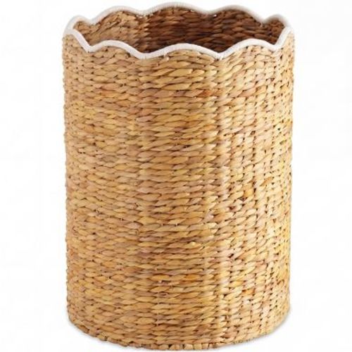 Best Choice Products Scalloped Large Round Laundry Hamper, Handwoven Laundry Basket & Organizer - Natural/White