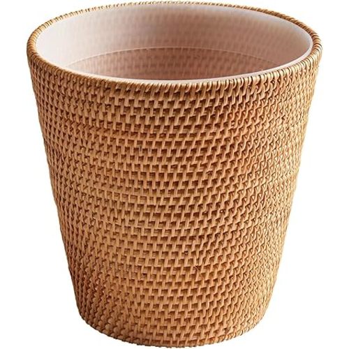 2.5 Gallons Rattan Bathroom Wastebasket,Wicker Trash Can with Detachable Cleaning Liner - for Easy Daily Cleaning,Bedroom,Apply to Bathroom, Vanity, RV, Dorm