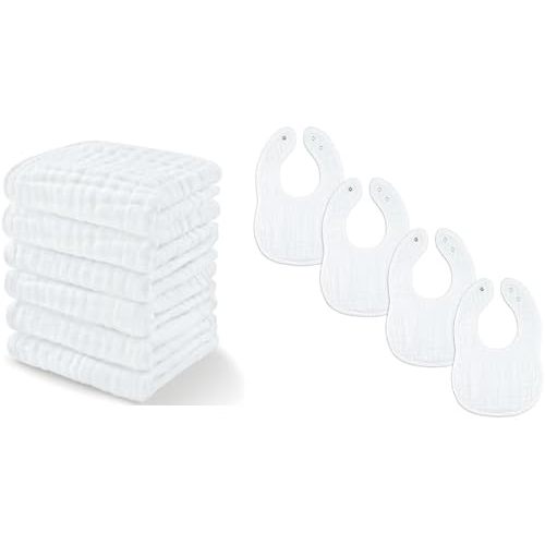 Comfy Cubs Baby Washcloths and Muslin Baby Bibs Bundled