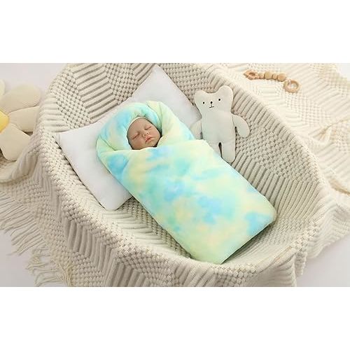 Flannel Baby Blanket Reversible Super Soft Blankets for Boys Girls Infant Newborn Sherpa Receiving Blankets for Crib Stroller Green Tie Dye 30" x 40"