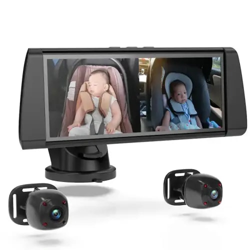 Rexing - BC300 Dual Channel In-Car Baby Cam with Monitor – HD 1080p, IR Night Vision & Split-Screen Display - Black