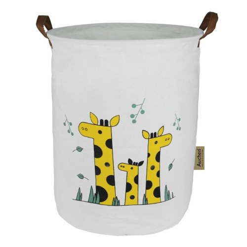 AUCHEN 19.7" Kids Collapsible Laundry Basket, Foldable Cotton Linen Hamper, Large Capacity, Toy Storage (3 Giraffe)