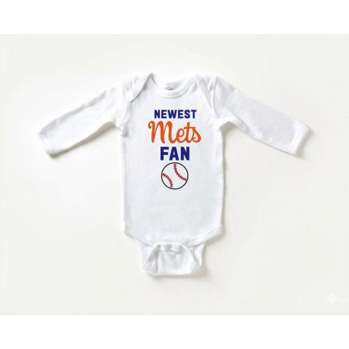 Newest Mets Fan Baby Bodysuit, Personalized Baseball Infant Onesie® Size: 3-6 months