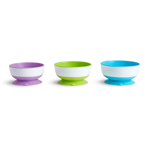 Munchkin Stay Put Suction Bowls for Babies and Toddlers, 3 Pack, Blue/Green/Purple