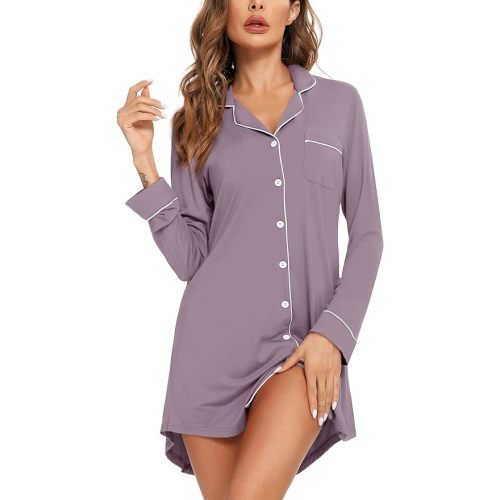 Pajama Nightgowns for Women Button Down Pajamas Tops Short/Long Sleeve Sleepwear Sleep Shirts Nightdress S-XXL