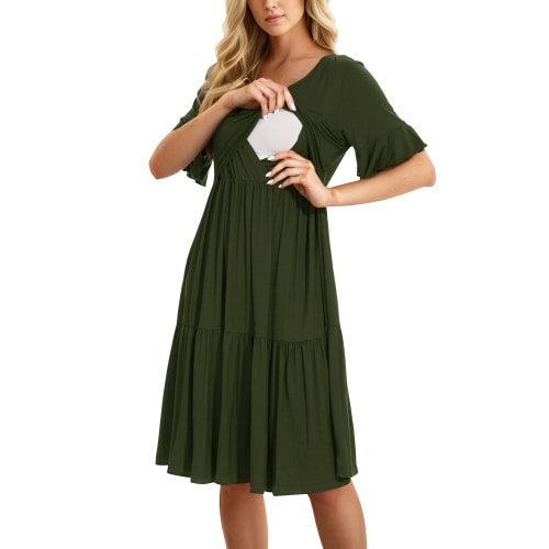 Smallshow Women's Short Sleeve Ruffle Nursing Dress Maternity Breastfeeding Clothes