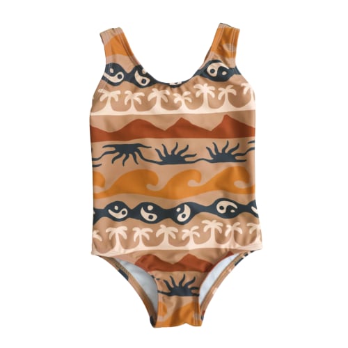 Brown Baja Tide Girl Swim One-Piece