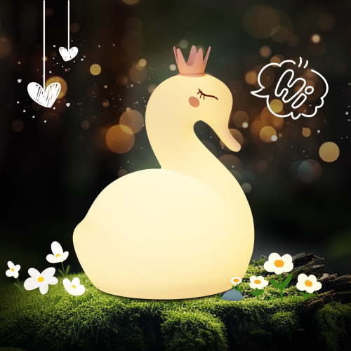 Swan Night Light for Kids, Cute Silicone Animal light, 8 Colors Dimmable Bedside Touch Lamp, Swan Toys Gifts for Girls Age 0-9, Bedroom/Nursery/Baby Room Decor