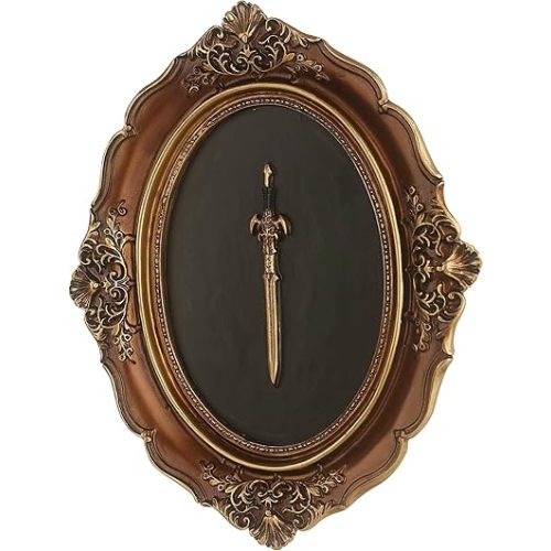 Juedawyal Baroque Sword Wall Sculpture, Gothic Wall Decor, Resin Vintage Wall Accent, Antique Oval Aesthetic Room Decor for Hallway Living Room Entryway Gallery Wall