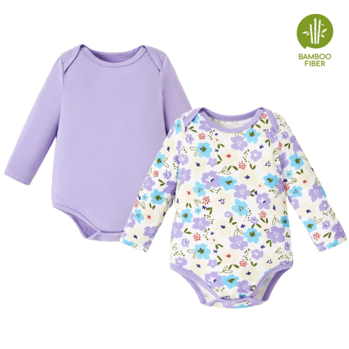 PatPat Newborn Baby Girl Clothes Baby Bodysuits Romper with Bamboo Viscose Long Sleeve Girls Newborn Infant Clothes 2Pack 0-3 Months