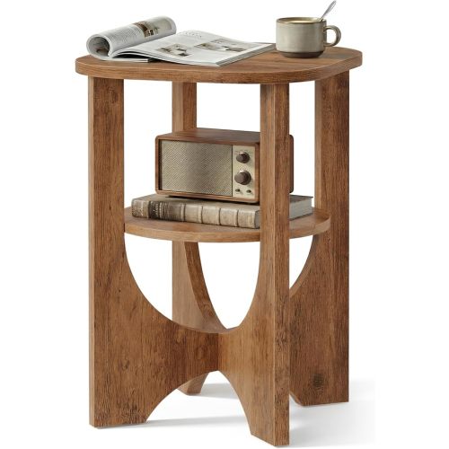 VASAGLE Side Table, 2 Tier Small Accent End Table, Nightstand with Lower Shelf for Small Spaces, Living Room, Bedroom, Honey Brown ULET233M101S