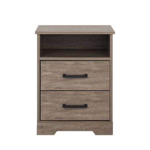 Prepac Rustic Ridge Farmhouse Nightstand With 2 Drawers And Open Shelf Brown