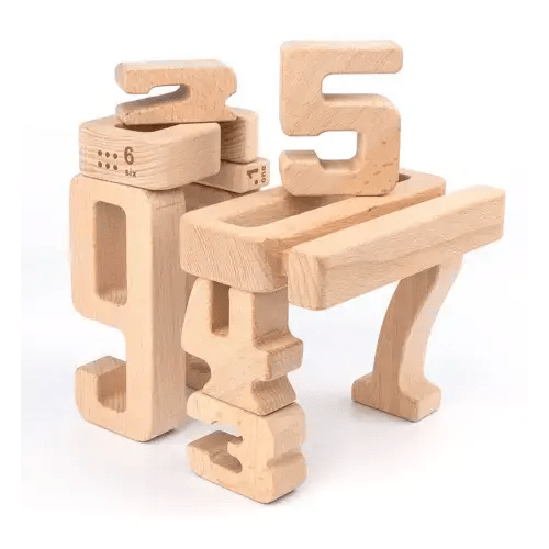 32 Pcs Wooden Math Number Building Blocks Set With Tray