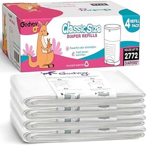 Diaper Pail Refill Bags Extra 40% Length Compatible with DEKOR CLASSIC Diaper Pail Refills, Fresh Lemon Scent 4 Pack