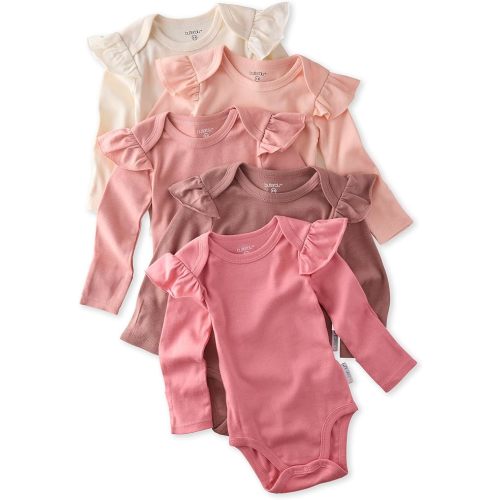 Ashley 5-Pack Long Sleeve Ruffle Shoulder Bodysuits 100% Organic for Baby Girls