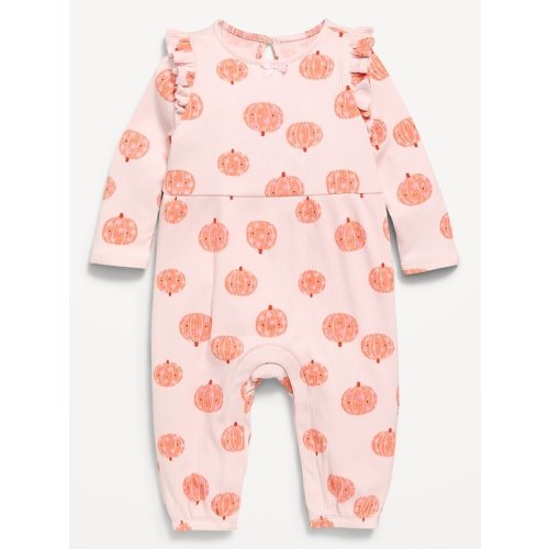 Printed Long-Sleeve Ruffle-Trim One-Piece for Baby