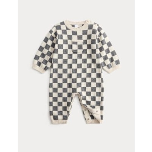 Pure Cotton Checkerboard Knitted All in One (0-12 Mths)