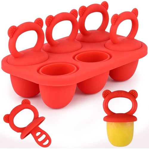 Sakolla Baby Popsicle Molds Mini 6-Cavity Silicone Ice Pop Mold with Sticks Breastmilk Popsicle Molds for Teething Relief Toddler Popsicle Mold for Ice Cream Frozen Yogurt and Fruit Juice (Red)