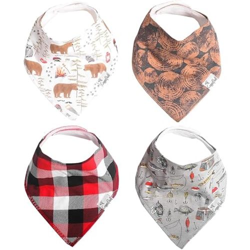 Copper Pearl 4 Pack Soft Cotton Baby Bibs for Drooling and Teething, Absorbent Drool Bibs for Baby Girl and Boy, Adjustable to Fit Newborns to Toddlers, Tons of Styles (Lumberjack)