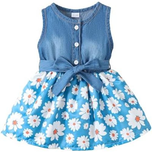 Saeaby Baby Girl Dress Toddler Girl Summer Clothes Infant Sleeveless Dress Denim Flower Sundress Cute Dresses for Girl