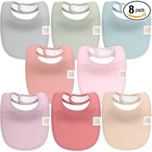 KeaBabies 8-Pack Baby Bibs for Drooling and Teething, Soft (Muted Pastel) | Organic Quilted Cotton Cloth Drool Bibs for Baby Girl, Boy, Toddler, Newborn, Infant, Soft & Super Absorbent