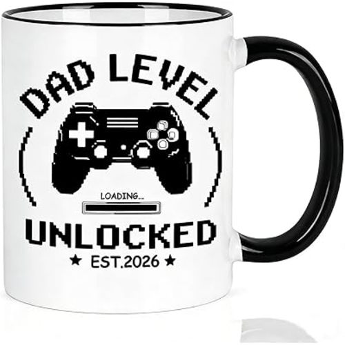 New Dad Gifts, First Time Daddy Gifts, Pregnancy Announcement for Husband Funny, Dad Level Unlocked Mug, Expecting Daddy Present for Birthday Fathers Day from Friend Wife, 11 Oz