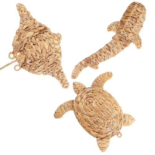 Threehoney 3 Pcs Boho Beach Bathroom Decor 3 Size Handmade Wicker Wall Decors Coastal Hanging Wall Art Florida Decoration for Indoor Outdoor Summer Gifts