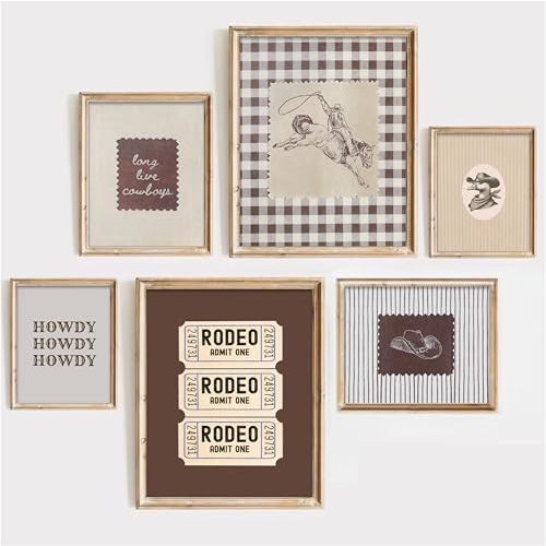 6Pcs Vintage Western Cowboy Wall Art Boys Room Wall Decor 8x10 Unframed | Striped Hat Poster Vintage Farmhouse Prints Picture for Men's Bedroom Bathroom Office