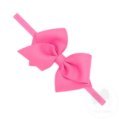 Extra Small Grosgrain Bow on Matching Skinny Nylon Band - HOT PINK | Wee Ones Hair Bows & Accessories