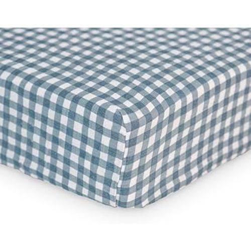 Lulujo Muslin Crib Sheets - Fitted Crib Mattress Sheets for Boys and Girls - 28"x 52", 1 Pack (Navy Gingham)