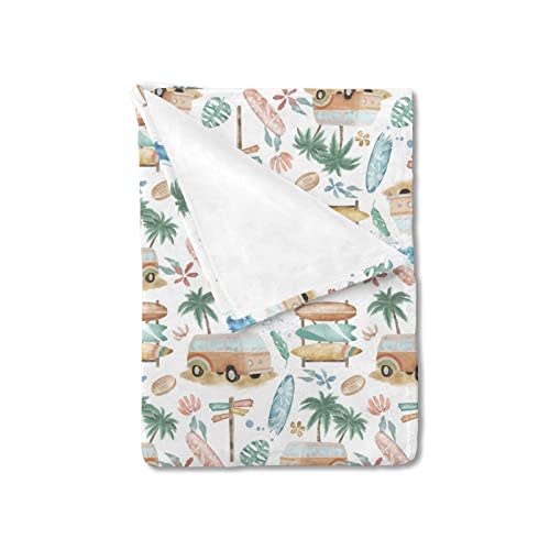 HawSkgFub Hawaii Tropical Beach Surf Baby Blanket Girls Gift, Pink Summer Coconut Tree Flannel Fleece Nursery Bed Blankets, Soft Lightweight Newborn Baby Toddler Infant Newborn Kid Crib Bedding 30x40