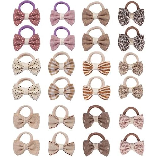 JESSCAT 24PCS Baby Hair Ties with Bows, 12 Multicolor Soft Elastic Bands (2.5cm), No-Crease Ponytail Holders for Infants, Toddlers & Kids, Color 2