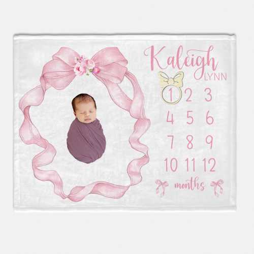 Coquette Baby Milestone Blanket, Pink Bow Baby Milestone Girl, Monthly Baby Blanket, Baby Girl Blanket, Coquette Pink Bow Blanket G94