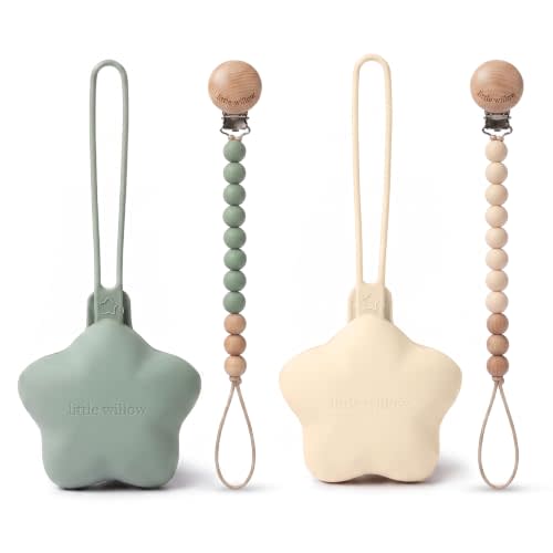 Pacifier Clip & Holder Set, BPA-Free, 4-Piece | BPA-Free Silicone • Keeps Pacifiers Clean • Travel-Friendly Storage • Modern Neutral Colors • Baby Registry Favorite