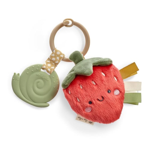 Itzy Ritzy Infant Toy & Teether - Itzy Pal Baby Teething Toy Includes Lovey, Crinkle Sound, Textured Ribbons & Silicone Teether Toy for Newborn (Strawberry)