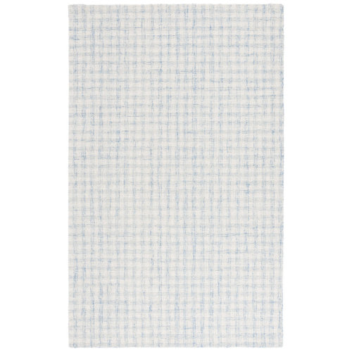 Gracie Oaks Antine Ebony Hand Tufted Wool/Cotton Checkered Rug in Blue/Ivory | Wayfair