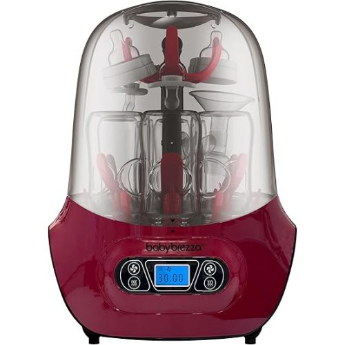 Baby Brezza Baby Bottle Sterilizer and Dryer Machine – Electric Steam Sterilization - Universal Fit - Pacifiers, Glass, Plastic, and Newborn Feeding Bottles, Red