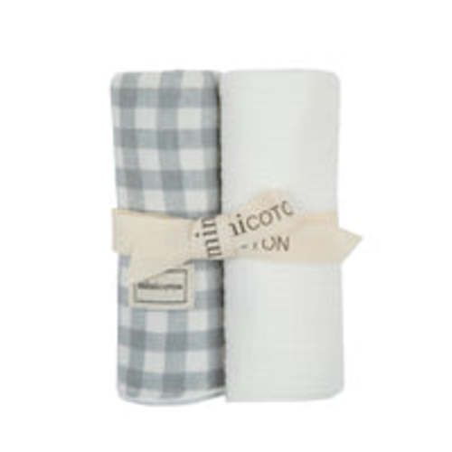 Pack Muslin Cloths Vichy Dusty Blue · Minicoton