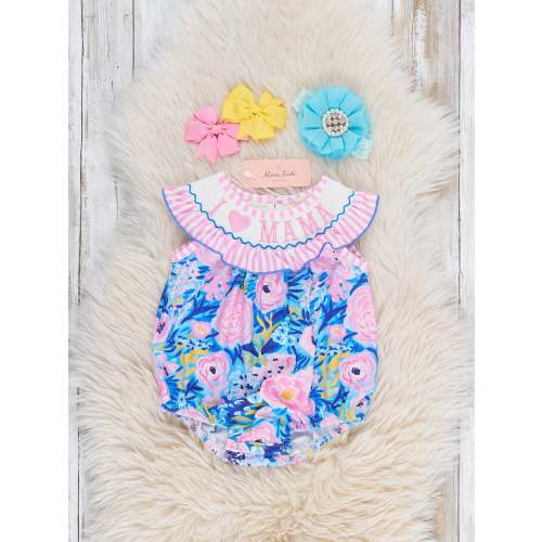 Mama Love Garden Smocked Bubble Romper