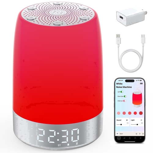MPOW Red Light Therapy Lamp, White Noise Sound Machine, Alarm Clock