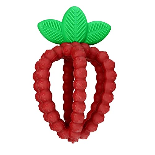 RaZbaby Silicone Infant & Baby Teething Toy, Textured BerryBumps Soothe Babies’ Sore Gums, RaZberry Bites Relief Teether, Back & Front Teeth, BPA Free, Easy to Hold, Fruit Shape for Babies 3M+ - Red