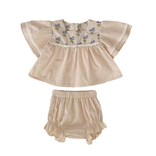 HOOLCHEAN Baby Infant Girls Summer Bubble Short Sleeve Ruffled Tops and Shorts Outfit