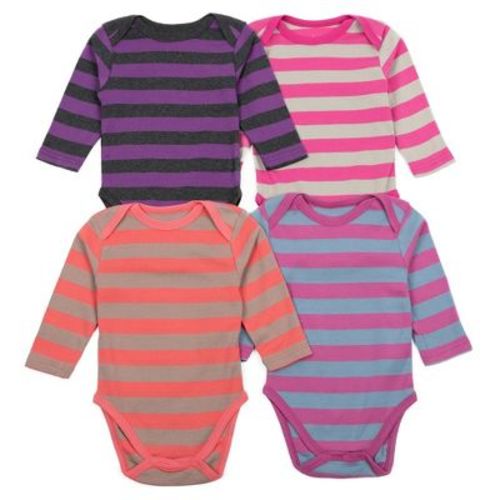 Leveret Baby Four Pack Long Sleeve Bodysuits Cotton Bright Striped Girls 6-12 Month