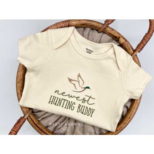 Embroidered Mallard Duck Newest Hunting Buddy Bodysuit • Hunting Pregnancy Announcement • Duck Bodysuit • Baby Announcement for Dad