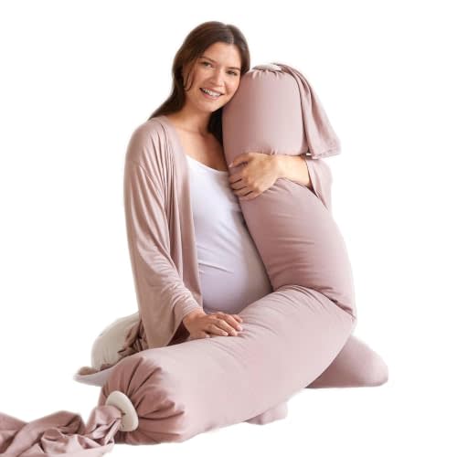 bbhugme Pregnancy Pillow, Dusty Pink - Adjustable Firmness & Shape | Full Body Support for Side Sleeping - Supports Back, Legs, Belly, Hips - Removable Cooling Cover for Pregnant Women