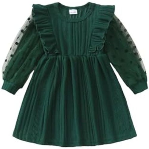 Toddler Girl Fall Dress Ruffle Tulle Long Sleeve Dress Casaul Knit Sweater Dresses Cute Girls Clothes Winter Outfits