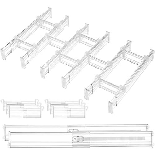 Vtopmart 2.36” Drawer Dividers with Expandable Inserts, 12.8"-22.3" Adjustable Kitchen Drawer Organizer, Clear Plastic Organizer Separator for Flatware, Utensil, Cutlery, 8 Dividers with 14 Inserts