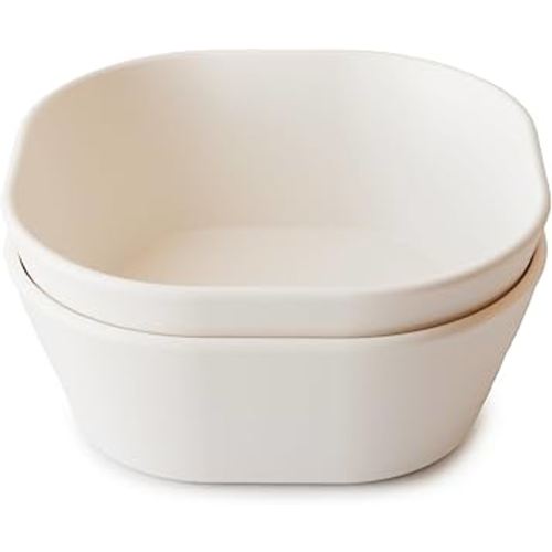 mushie Square Dinnerware Bowls for Kids | Made in Denmark, Set of 2 (Ivory)