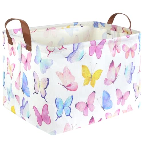 Rectangular Butterfly Basket,Girls Basket, Foldable waterproof cute storage basket,Kids Storage Bin,Toy gift Organizer,Girls Room Decor,Butterfly Room Decor,Gift Box(Colorful Butterflies)
